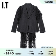 IT Yohji Yamamoto女装牛仔西装夹克别致蕾丝叠层合身外套24829XJ
