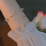 925纯银双层和田玉手链女生叠戴可调节转运珠，手串ins小众设计高级