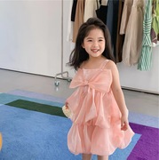 韩版小学生洋气裙子淑女，蓬蓬裙蛋糕裙，露肩吊带结儿童公主裙潮