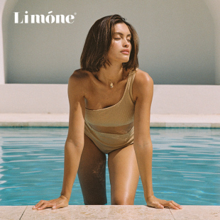 limone保守分体泳衣女高腰，显瘦聚拢度假海边纯色游泳比基尼