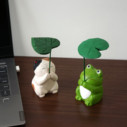 《祈福》手工木雕猫咪青蛙，树叶动物卡通木质，治愈系桌面装饰小礼物