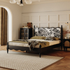 法式复古实木床软包波浪床，1.8米双人主卧美式床轻奢黑色中古床