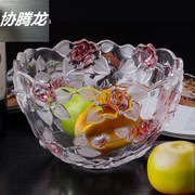 品牌玻璃水果盘客厅创意玫瑰花，大号水晶果盘，糖果盘结婚果斗欧式