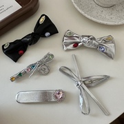 韩国甜酷风设计感银色宝石蝴蝶结发夹刘海夹彩色水钻发卡侧边夹子
