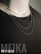 梅卡原创男女圆珠链S925纯银项链锁骨链韩版颈链素链银珠链毛衣链