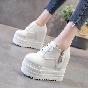 2024韩版女鞋12cm绑带，坡跟单鞋松糕厚底内增高时尚黑白休闲鞋