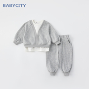 男童秋装套装2023一岁宝宝帅气假两件长袖卫衣儿童春秋两件套