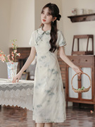 新中式连衣裙2024女夏季气质薄荷，绿裙子