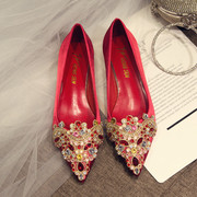 婚鞋女平底2023年新娘礼服鞋粗跟中式红色结婚鞋子低跟秀禾鞋