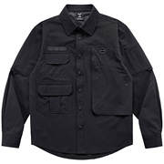 黑色长袖衬衫男春秋，薄款宽松机能工装，多口袋休闲衬衣外套潮牌