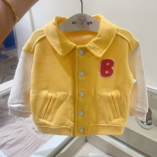 韩国24年春款男宝童装米黄色，拼接可爱小狗外套上衣，棒球服百搭p2