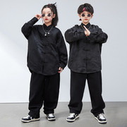 街舞儿童潮服hiphop改良唐装，演出服中国风，表演服男女童新中式套装