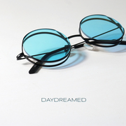 悬浮感双框炫彩反光墨镜UV400圆形防蓝光平光镜配近视个性太阳镜