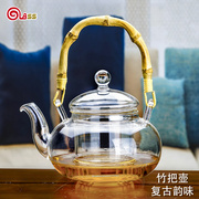 耐热耐高温无铅竹把花，茶壶带过滤网泡茶壶功夫，茶茶具透明玻璃茶壶