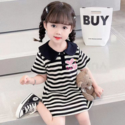夏季女宝宝连衣裙洋气1-3岁女童，条纹连衣裙韩版2婴儿短袖裙子