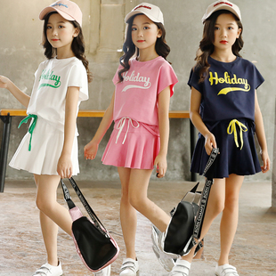 女童运动套装夏季纯棉时尚，中大儿童演出服母女，亲子姐妹装洋气套裙