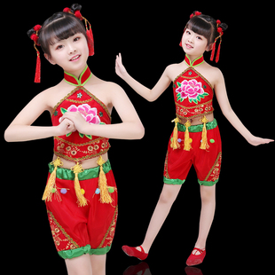 儿童民族风肚兜喜庆表演服装女童秧歌，舞蹈服幸福娃幼儿舞台演出服