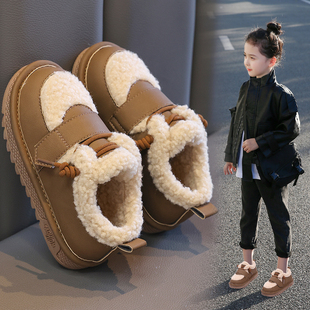 女童棉鞋2023韩版毛毛鞋，防滑保暖靴，子女宝美拉德拼色雪地