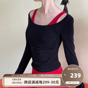 kokoyaya 春秋黑色紧身运动上衣女长袖跑步训练健身瑜伽服女外穿