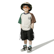男童撞色日系短袖t恤2024夏季儿童洋气棉插肩袖打底衫宽松百搭潮