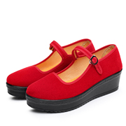 老北京布鞋女单鞋红色厚底表演软底跳舞鞋中老年名族风广场舞蹈鞋