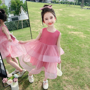 女童夏装连衣裙2025新款小女孩夏季洋气网纱蓬蓬裙宝宝甜美公主裙