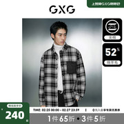 GXG男装 经典黑白格纹毛呢加棉衬衫式夹克外套 2023年冬季
