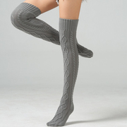 秋冬针织过膝袜子女日系可爱长筒袜高筒暖腿套室内家居袜毛线保暖