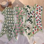 小清新绿色系显白多功能小丝巾，女长条飘带，绑发发带装饰小