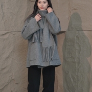 2023冬季韩版圆领双面毛呢，大衣女中长款宽松减龄显瘦女外套