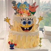 创意生日蛋糕装饰海绵宝宝派大星摆件卡通男孩儿童蛋糕插牌插件