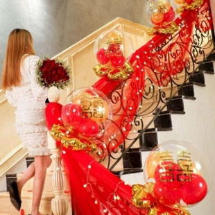 结婚楼梯扶手纱幔装饰婚庆用品，婚房布置浪漫花球拉花婚礼套装