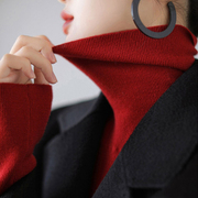 红色高领羊绒毛衣女秋冬2024针织衫堆堆领洋气上衣内搭打底衫