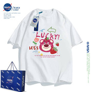 NASA联名草莓熊儿童装短袖t恤女童男童纯棉夏装一家三四口亲子装