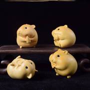 黄杨木(黄杨木)雕刻仓鼠手把，件贪吃鼠，四装饰品摆件可爱卡通动物小老鼠