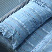 简约蓝色条纹斜纹纯棉，四件套全棉宿舍，三件套床单被套床上四季款