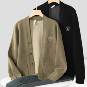 2023春秋季长袖开衫，针织毛衣外套，男日系复古修身保暖毛衫夹克