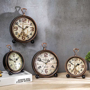 老欧式复古时钟摆件 客厅钟表桌面样板间座钟台钟仿古挂钟小闹钟