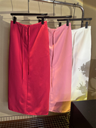 抽绳玫红色半身裙女夏季设计感下摆开叉粉色直筒裙宽松半裙白色潮