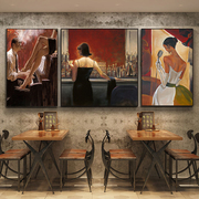 工业风酒吧装饰画，美式风格包厢复古美女挂画清吧酒馆，背景墙面壁画