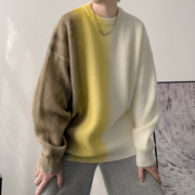 xiaohu日系设计师风格，渐变吊染印花针织衫，男式原宿风毛衣