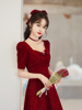 红色新娘敬酒服2024年春秋，设计感回门裙子，收腰修身显瘦连衣裙