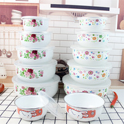 老式搪瓷保鲜碗带盖加厚密封套装套碗怀旧菜碗五件套泡面饭盒
