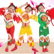 儿童喜庆中国结表演服中国风演出服，童谣水乡灯笼开场服装女红色花