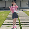 大码胖mm韩系粉色针织，开衫外套短袖t恤上衣半身裙洋气减龄三件套