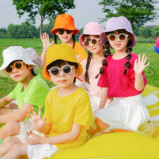 纯棉幼儿园园服表演班服糖果色多巴胺儿童t恤小学运动会短袖套装