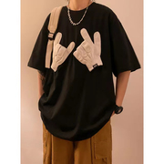 加肥加大码300斤欧美hiphop贴布短袖T恤男女夏季潮牌oversize半袖