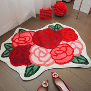 不规则玫瑰花地毯卧室床边毯喜庆婚房防滑脚地垫结婚用品