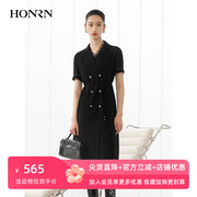 HONRN/红人黑色薄款又a又飒短袖休闲西装外套女夏中长款HH22OS828