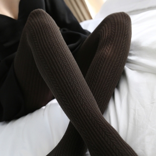 秋冬外贸beny羊毛打底袜子，暗纹菱格竖纹提花，裹起毛保暖加绒连裤袜